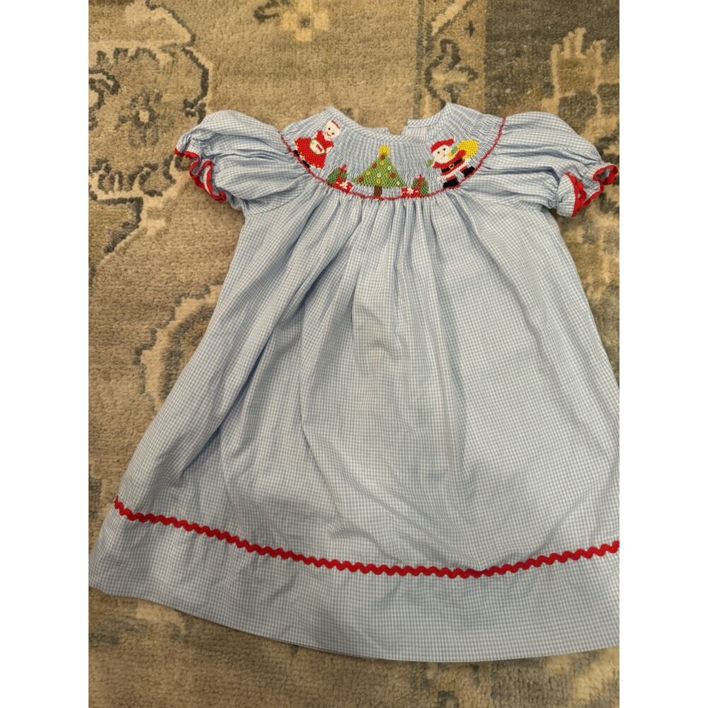 Candyland Smocked Bishop Style Christmas Dress Baby Girls Sz 12 Months Gingham
